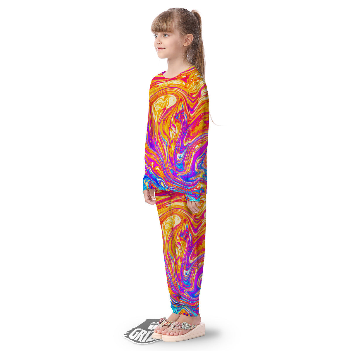 Abstract Orange Psychedelic Print Kid's Pajamas-grizzshop