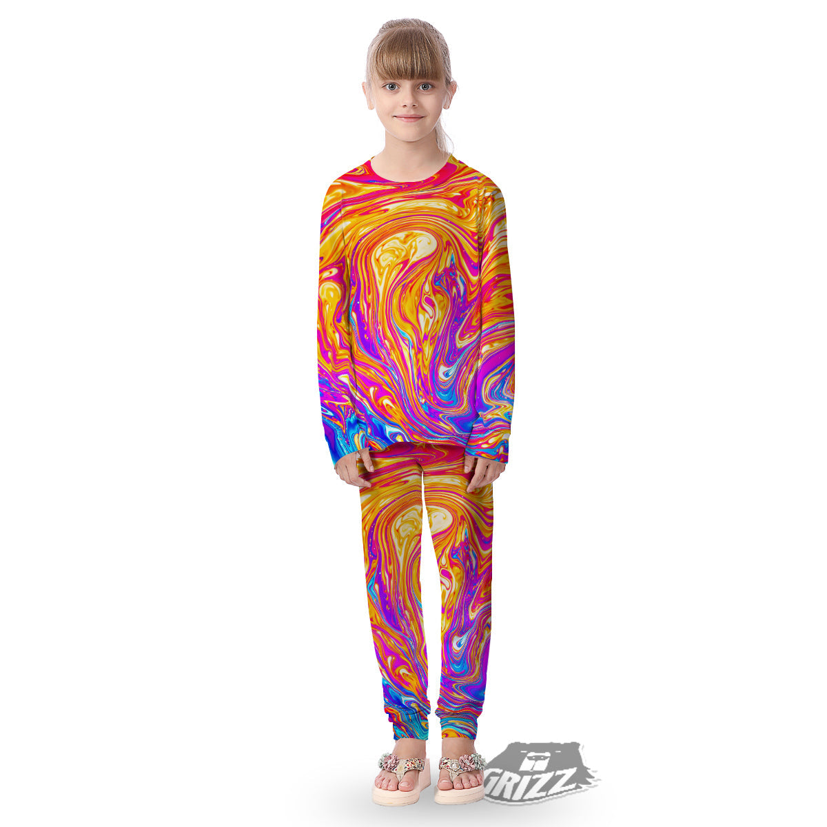 Abstract Orange Psychedelic Print Kid's Pajamas-grizzshop