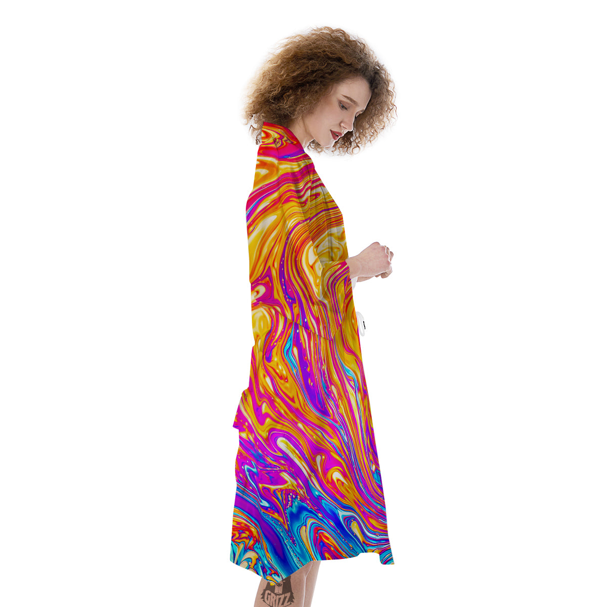 Abstract Orange Psychedelic Print Kimono-grizzshop