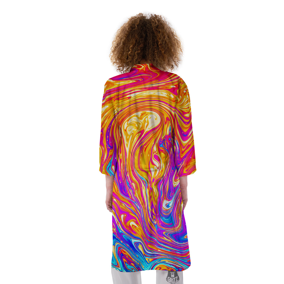 Abstract Orange Psychedelic Print Kimono-grizzshop