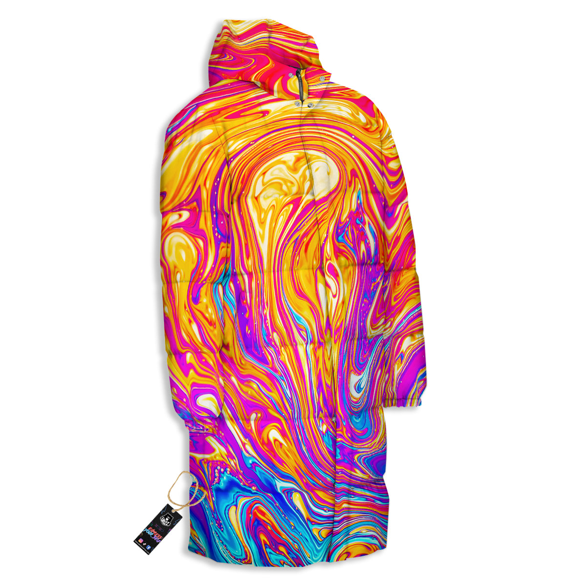Abstract Orange Psychedelic Print Long Down Jacket-grizzshop