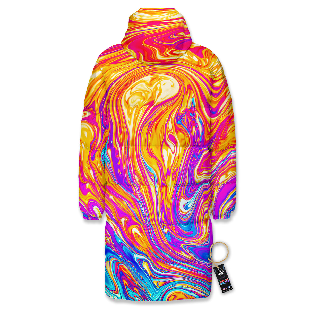 Abstract Orange Psychedelic Print Long Down Jacket-grizzshop