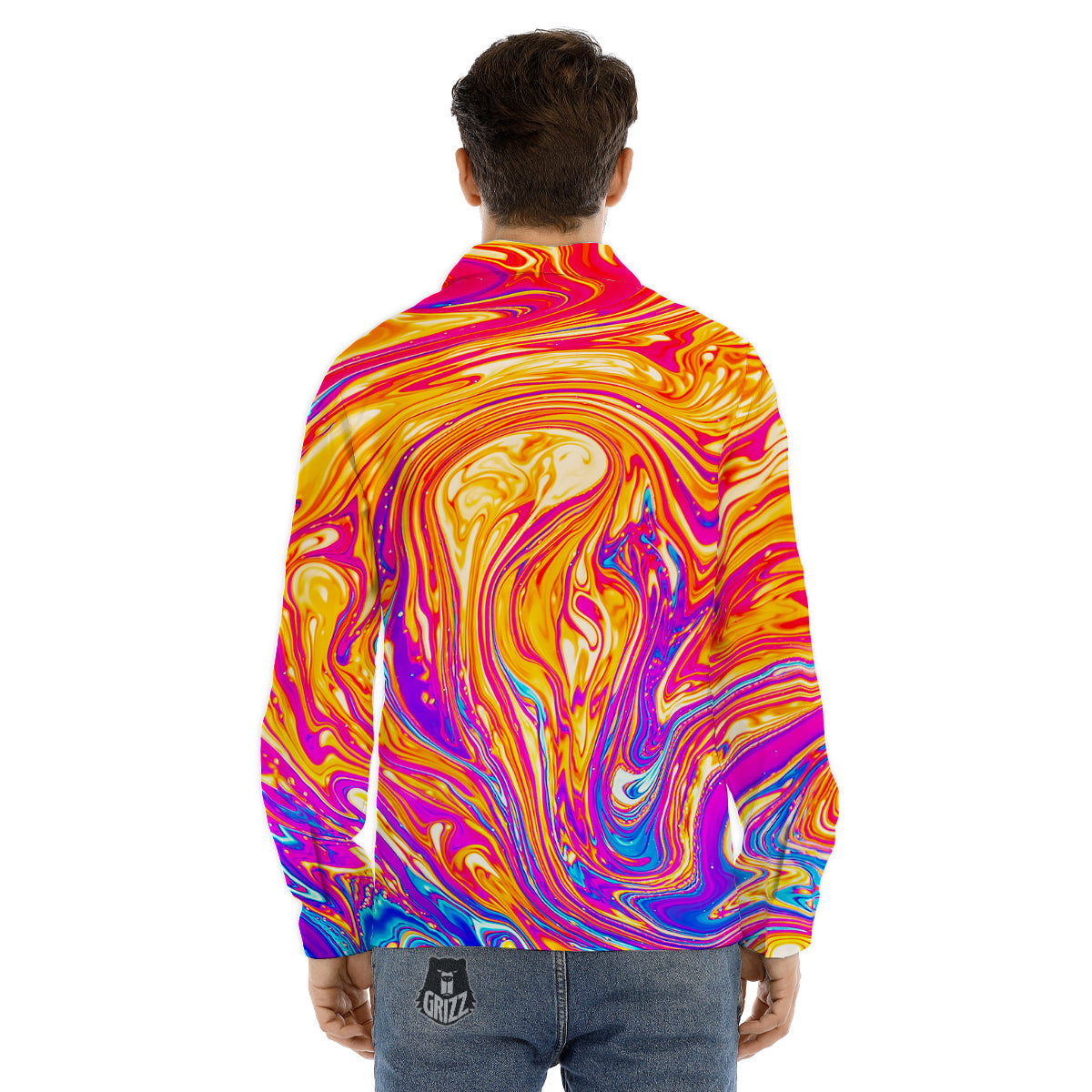 Abstract Orange Psychedelic Print Men's Dress Shirts-grizzshop