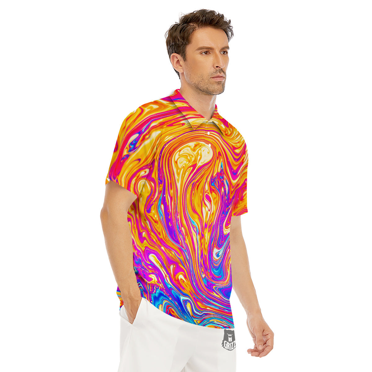Abstract Orange Psychedelic Print Men's Golf Shirts-grizzshop