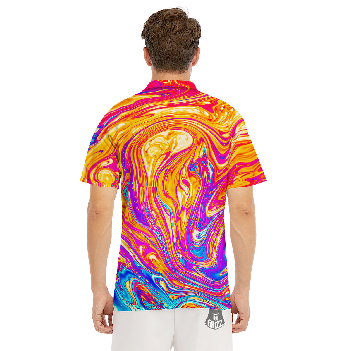 Abstract Orange Psychedelic Print Men's Golf Shirts-grizzshop
