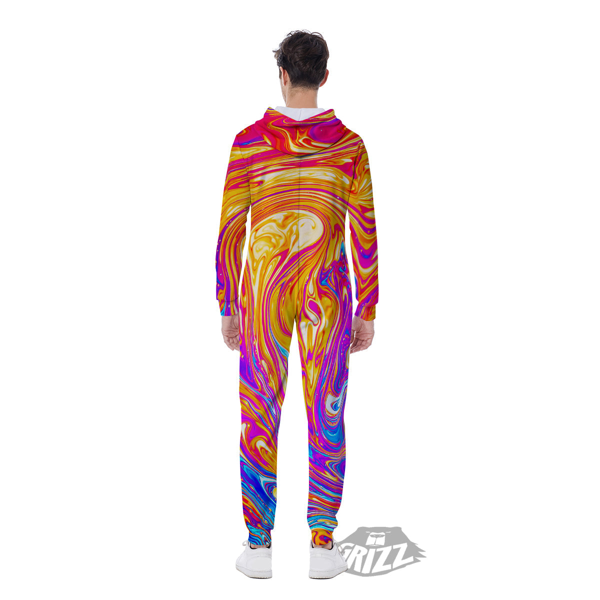 Abstract Orange Psychedelic Print Men's Jumpsuit-grizzshop