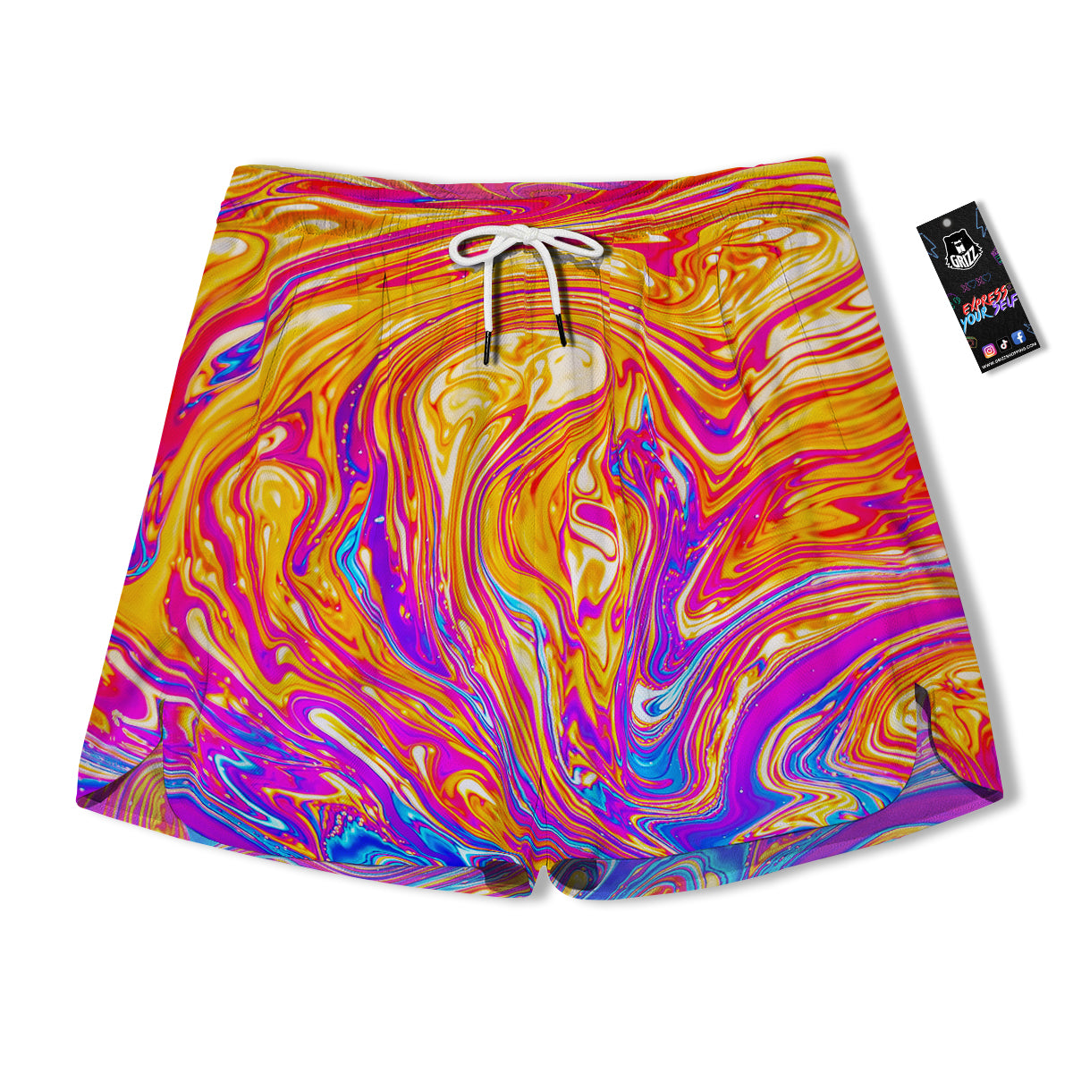 Abstract Orange Psychedelic Print Men's Running Shorts-grizzshop
