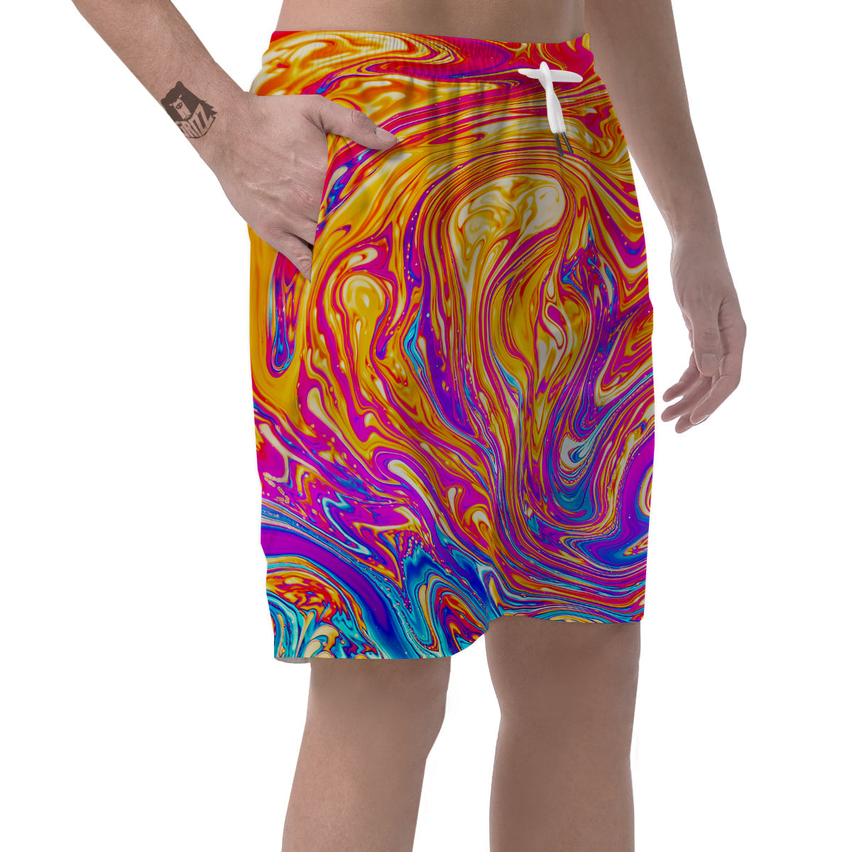 Abstract Orange Psychedelic Print Men's Shorts-grizzshop