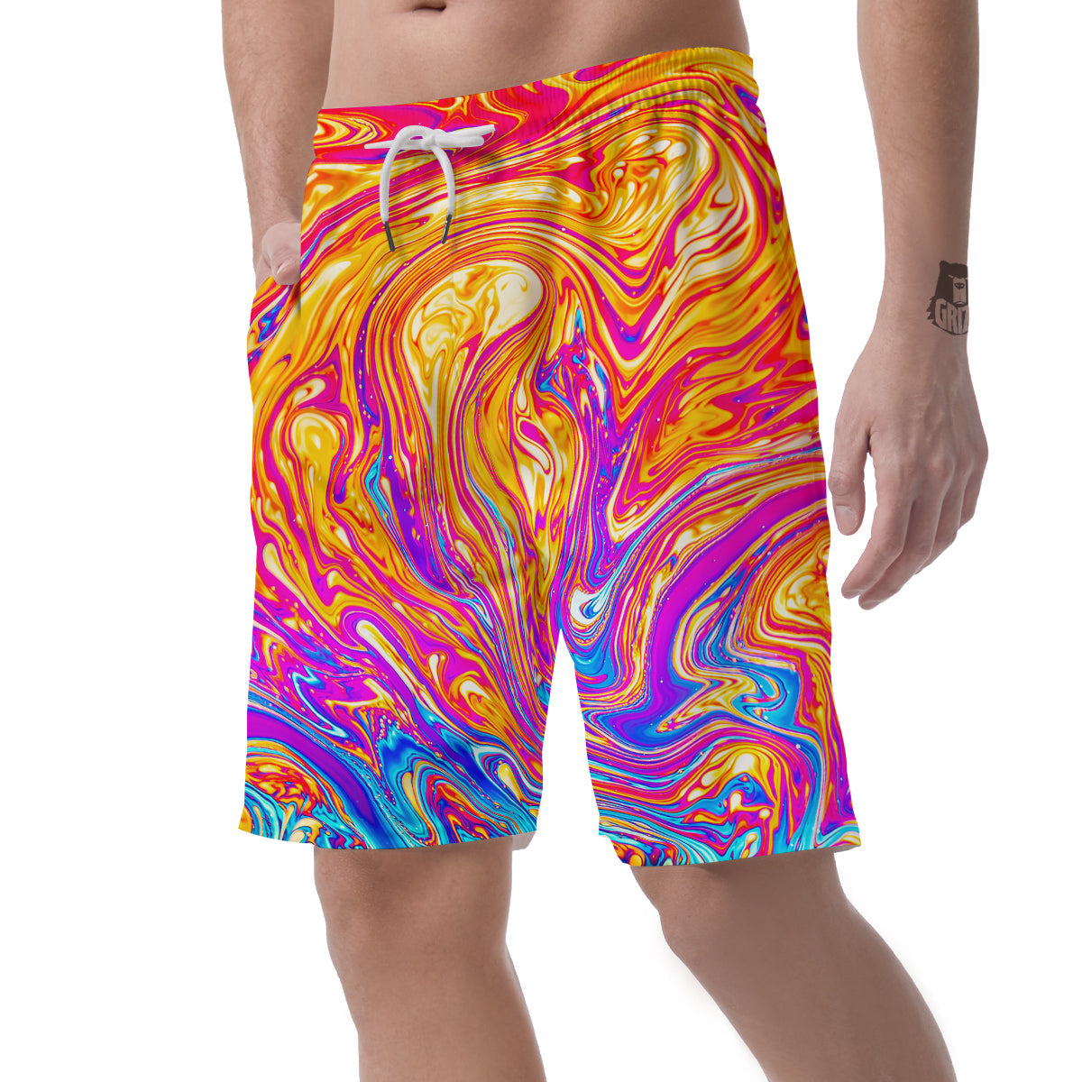 Abstract Orange Psychedelic Print Men's Shorts-grizzshop