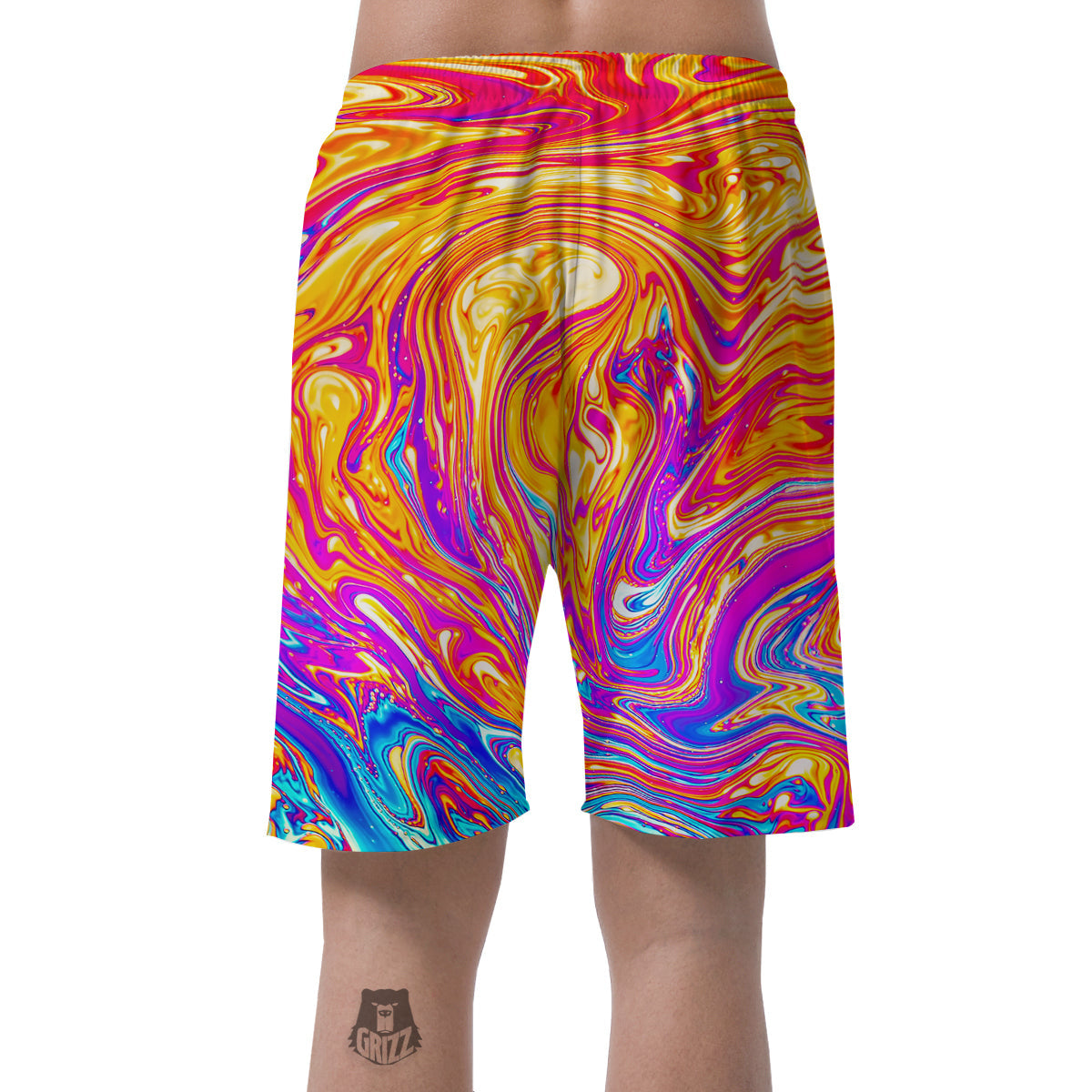 Abstract Orange Psychedelic Print Men's Shorts-grizzshop