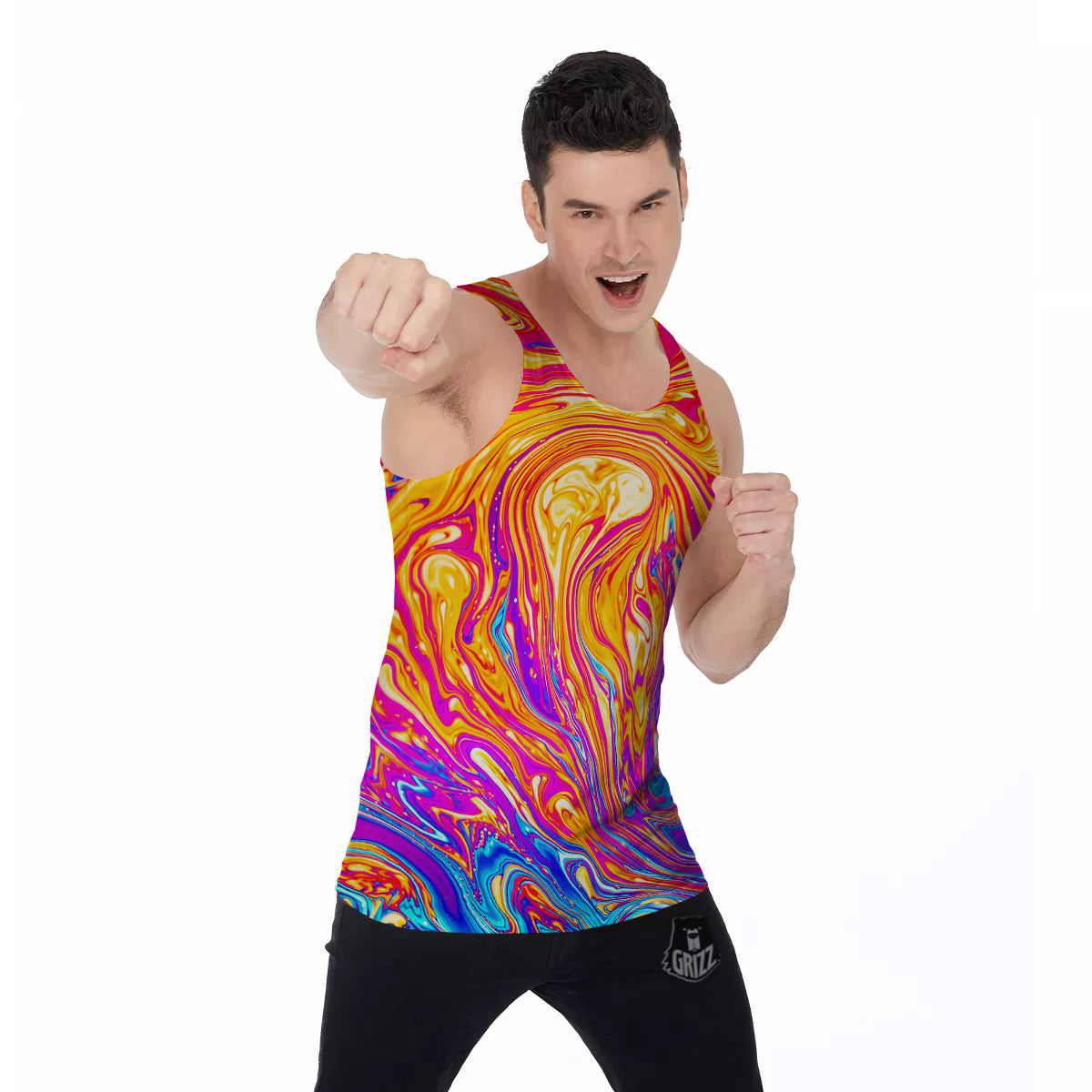 Abstract Orange Psychedelic Print Men's Tank Top-grizzshop