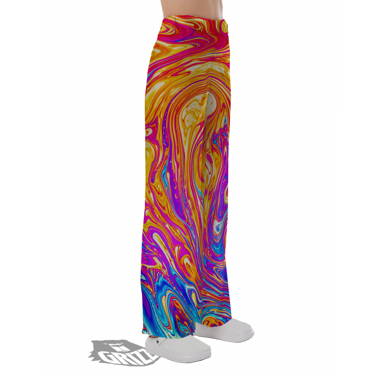 Abstract Orange Psychedelic Print Pajama Pants-grizzshop