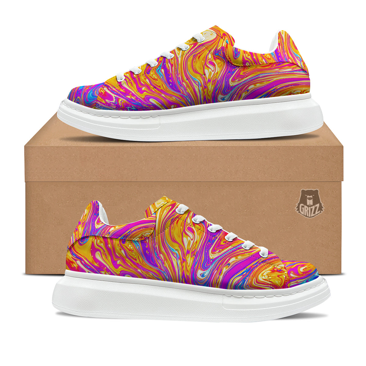 Abstract Orange Psychedelic Print Platform Shoes-grizzshop