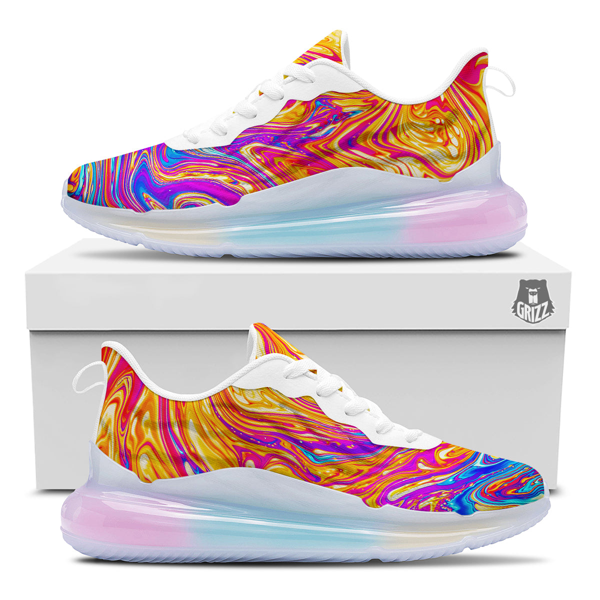 Abstract Orange Psychedelic Print Running Sneakers-grizzshop