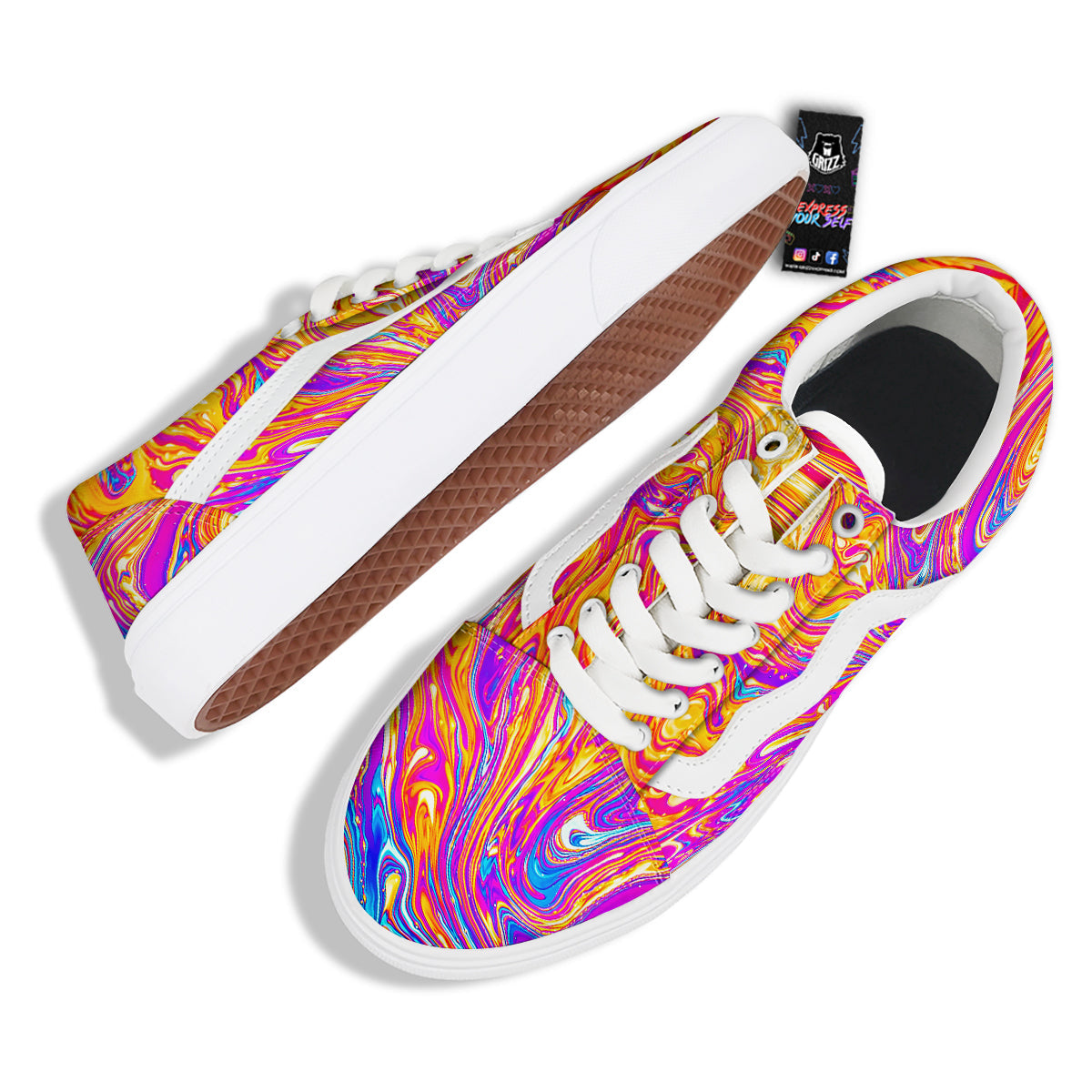 Abstract Orange Psychedelic Print Skate Shoes-grizzshop