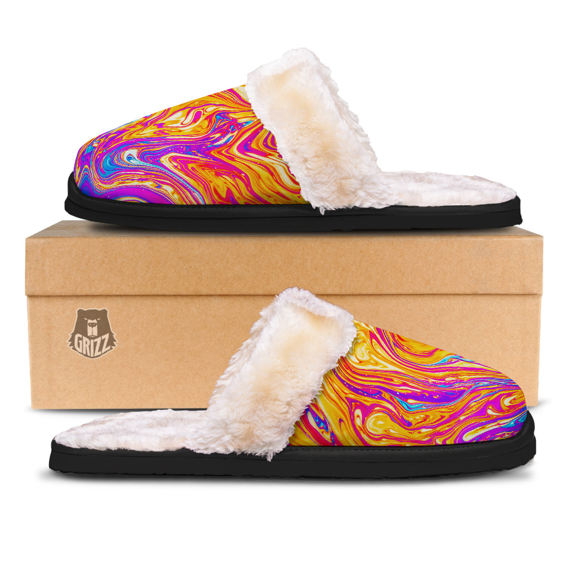 Abstract Orange Psychedelic Print Slippers-grizzshop