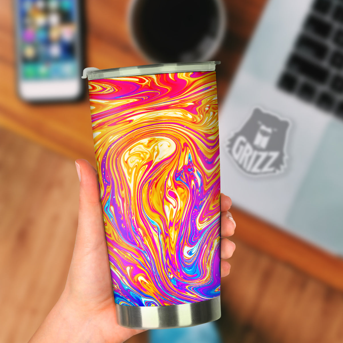 Abstract Orange Psychedelic Print Tumbler-grizzshop