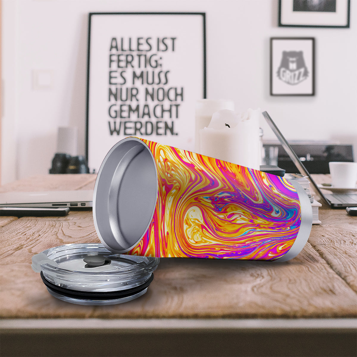 Abstract Orange Psychedelic Print Tumbler-grizzshop