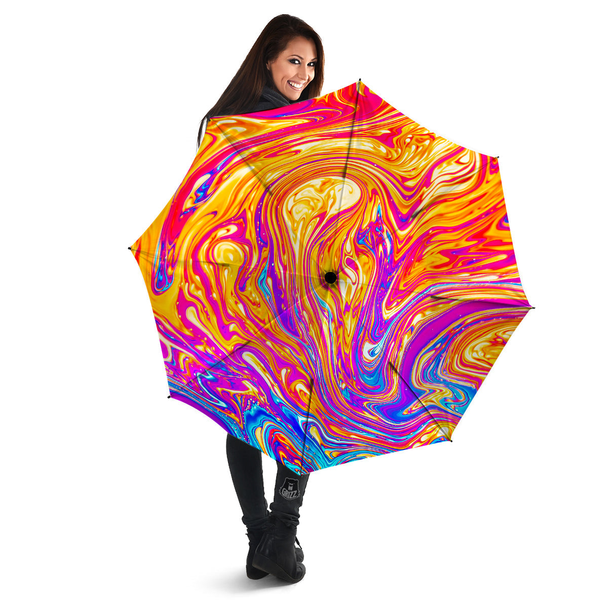 Abstract Orange Psychedelic Print Umbrella-grizzshop