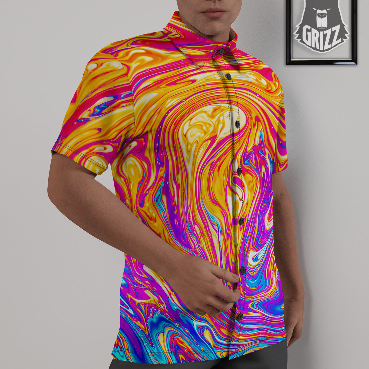 Abstract Orange Psychedelic Print Untucked Shirts-grizzshop