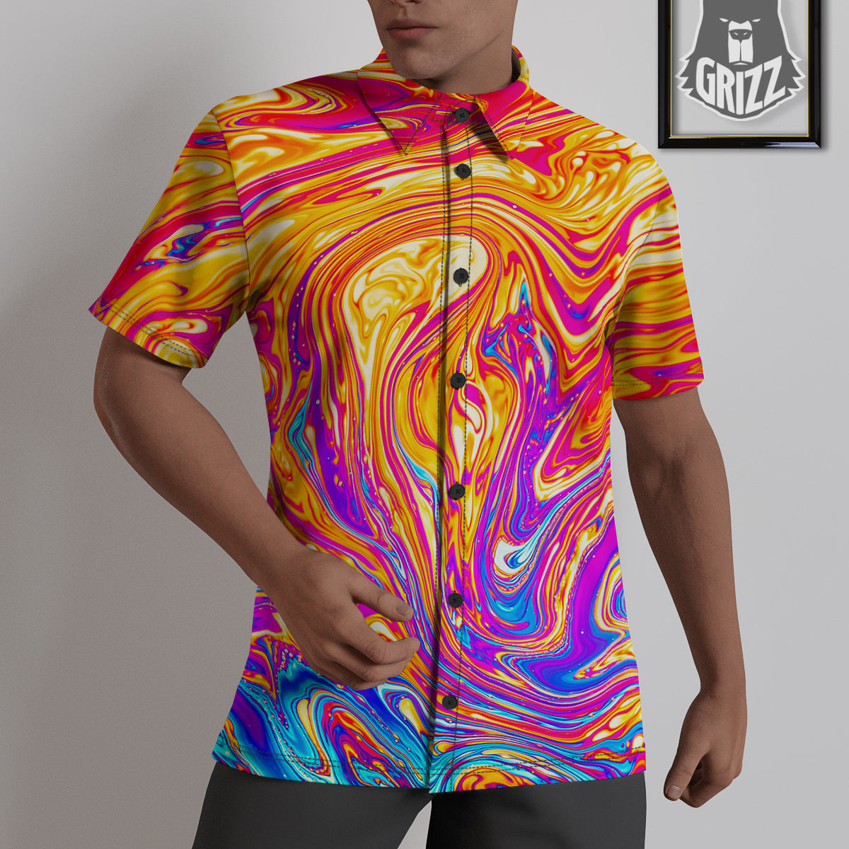 Abstract Orange Psychedelic Print Untucked Shirts-grizzshop