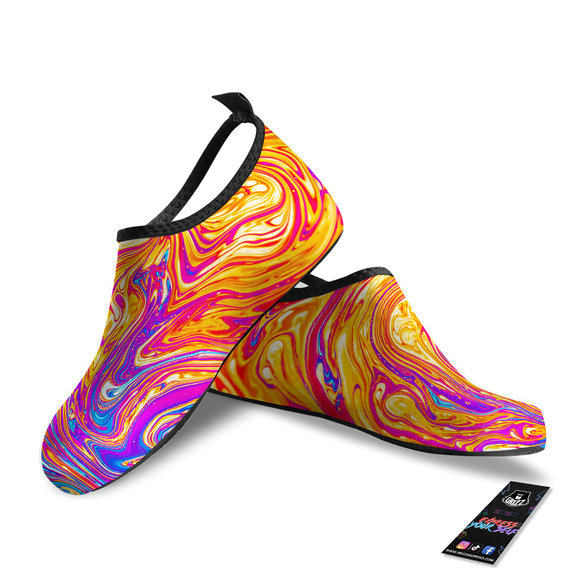 Abstract Orange Psychedelic Print Water Shoes-grizzshop