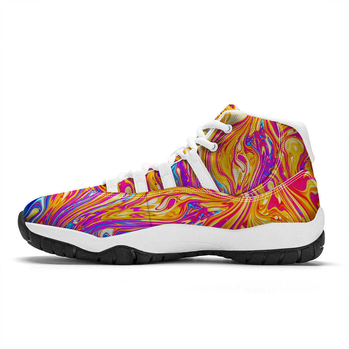 Abstract Orange Psychedelic Print White Bball Shoes-grizzshop