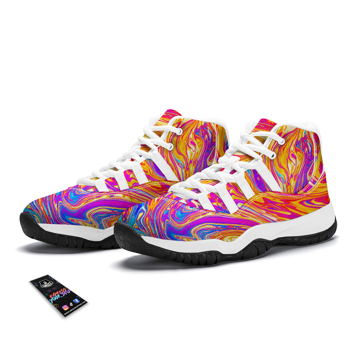 Abstract Orange Psychedelic Print White Bball Shoes-grizzshop