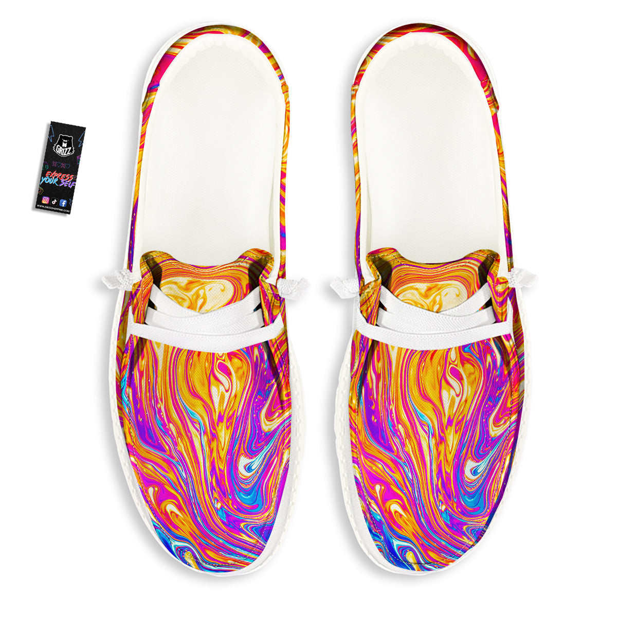 Abstract Orange Psychedelic Print White Loafers-grizzshop