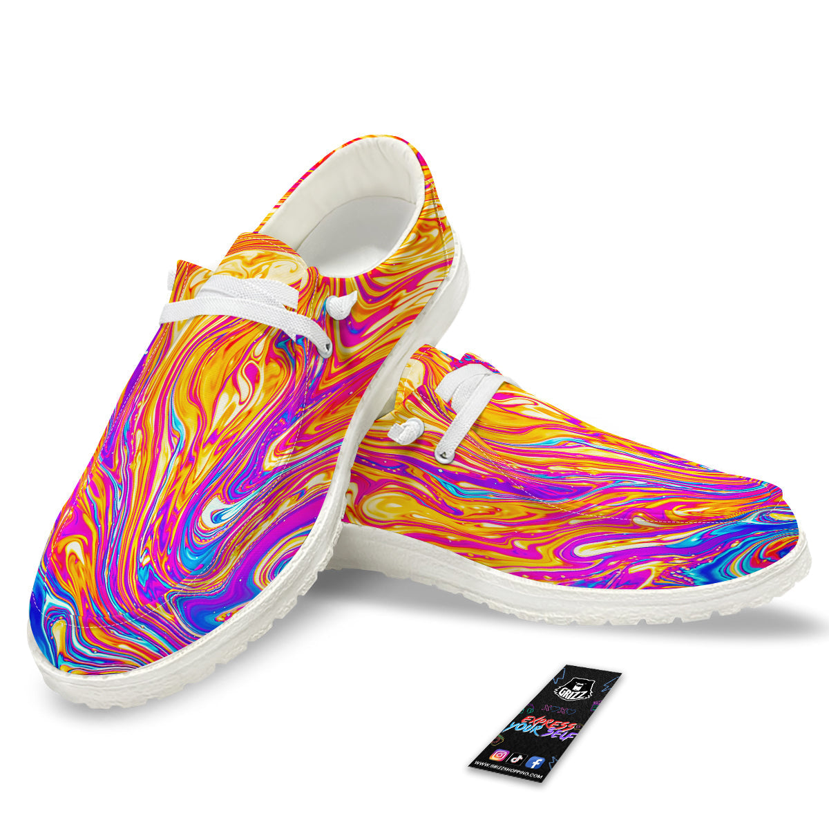 Abstract Orange Psychedelic Print White Loafers-grizzshop