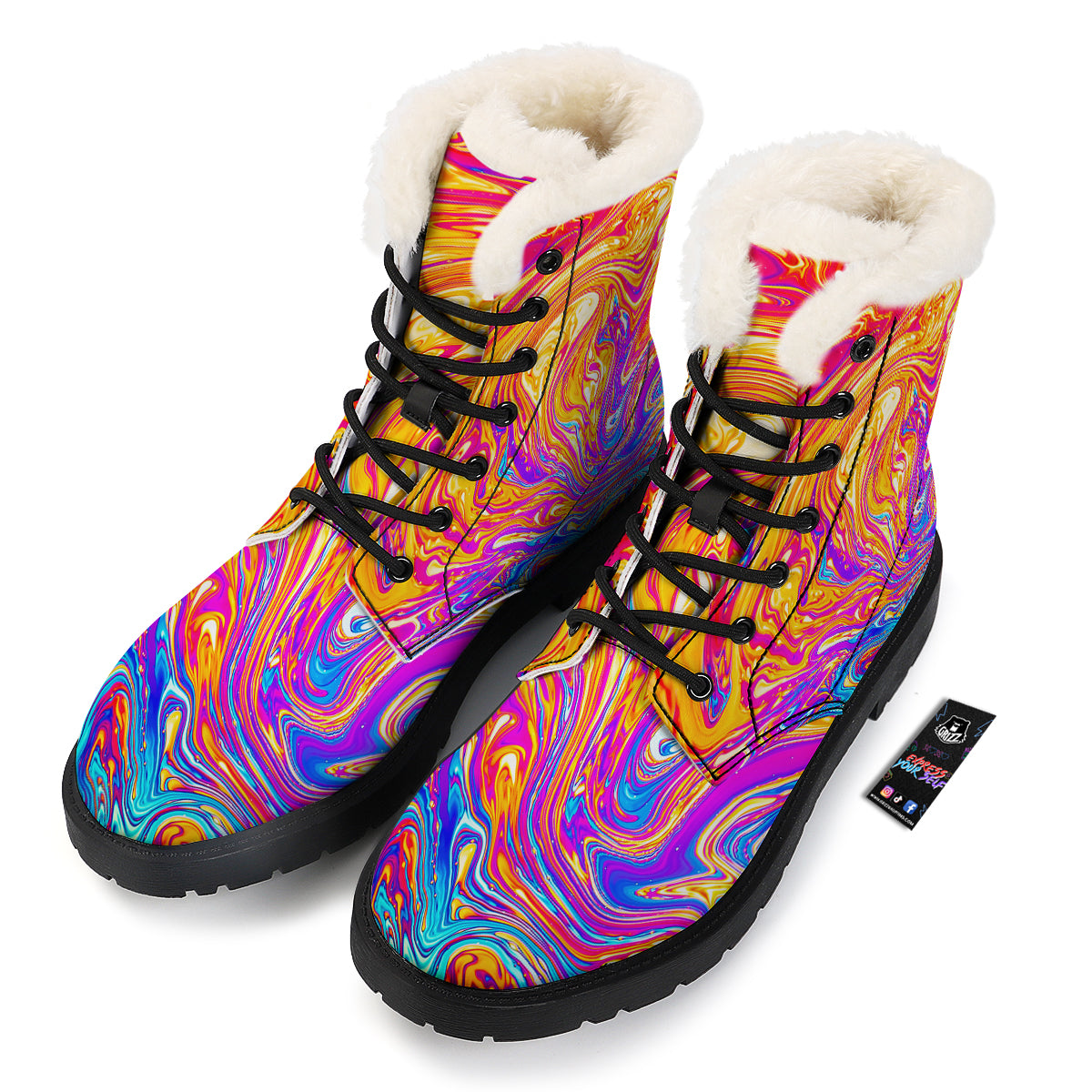 Abstract Orange Psychedelic Print Winter Boots-grizzshop