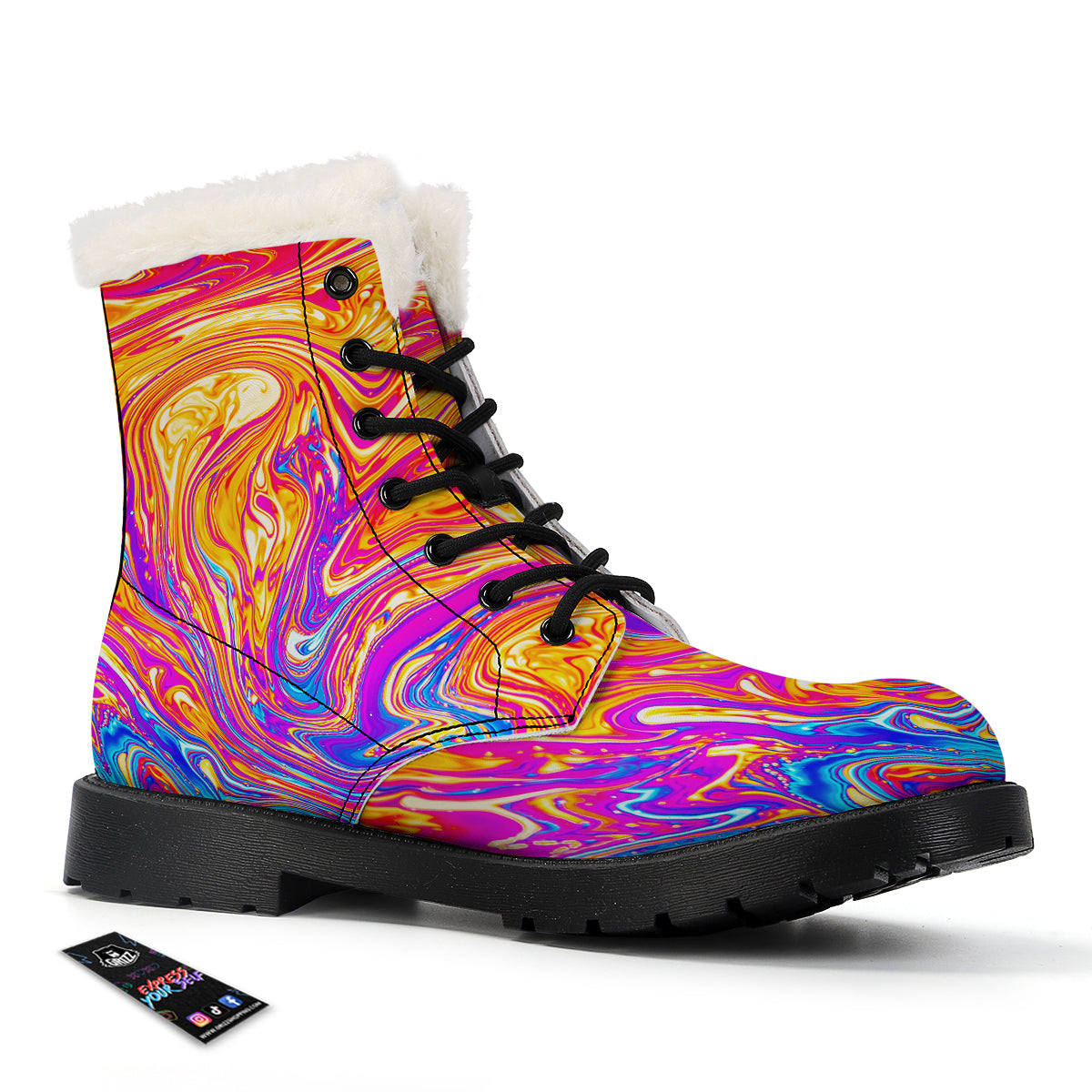 Abstract Orange Psychedelic Print Winter Boots-grizzshop