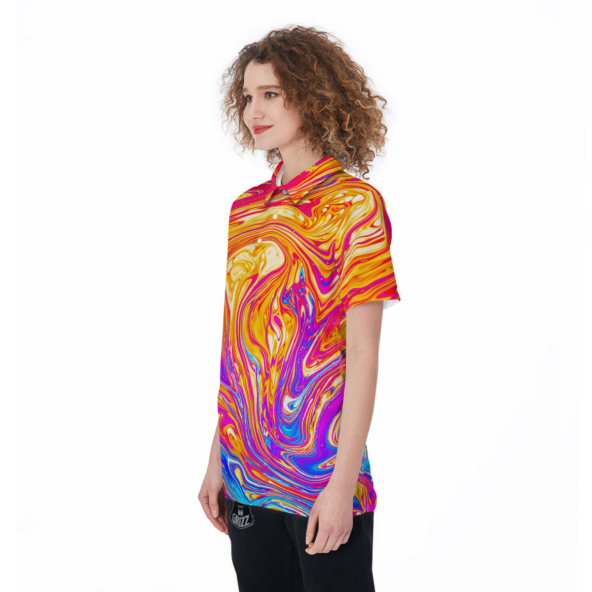 Abstract Orange Psychedelic Print Women's Golf Shirts-grizzshop