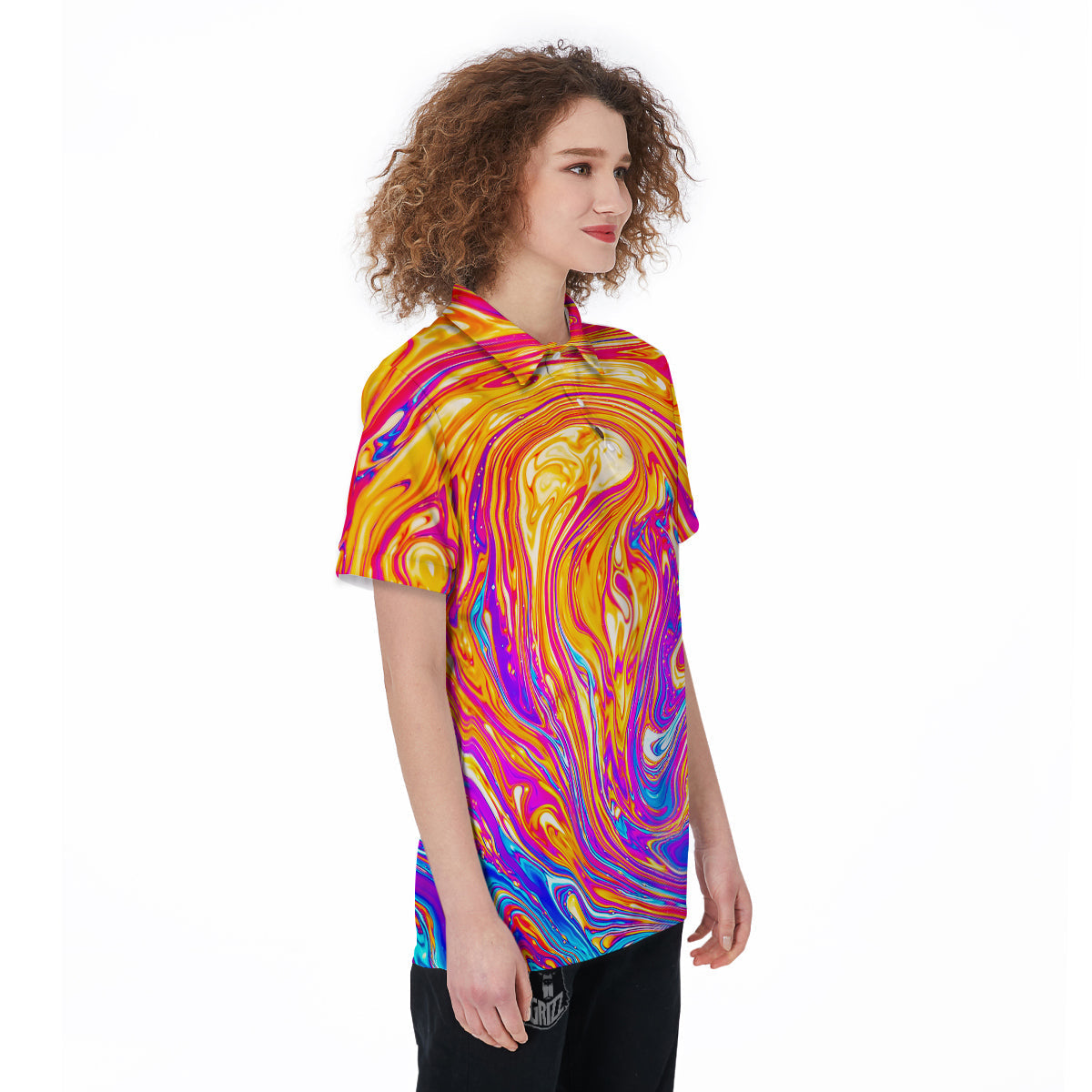 Abstract Orange Psychedelic Print Women's Golf Shirts-grizzshop