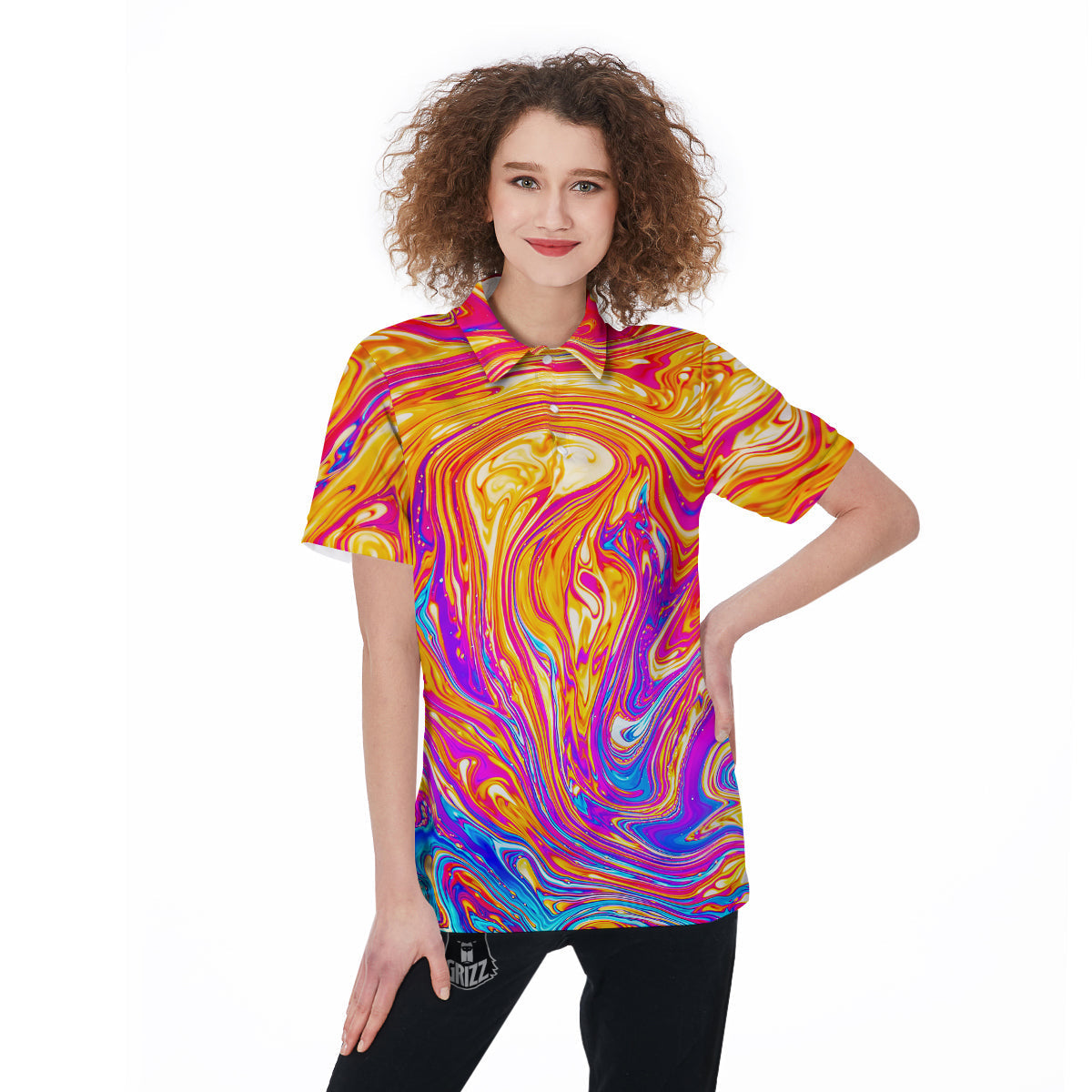 Abstract Orange Psychedelic Print Women's Golf Shirts-grizzshop
