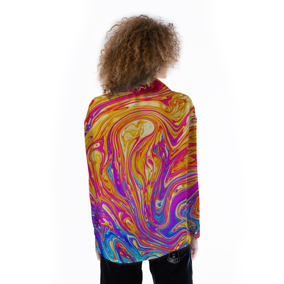 Abstract Orange Psychedelic Print Women's Long Sleeve Shirts-grizzshop