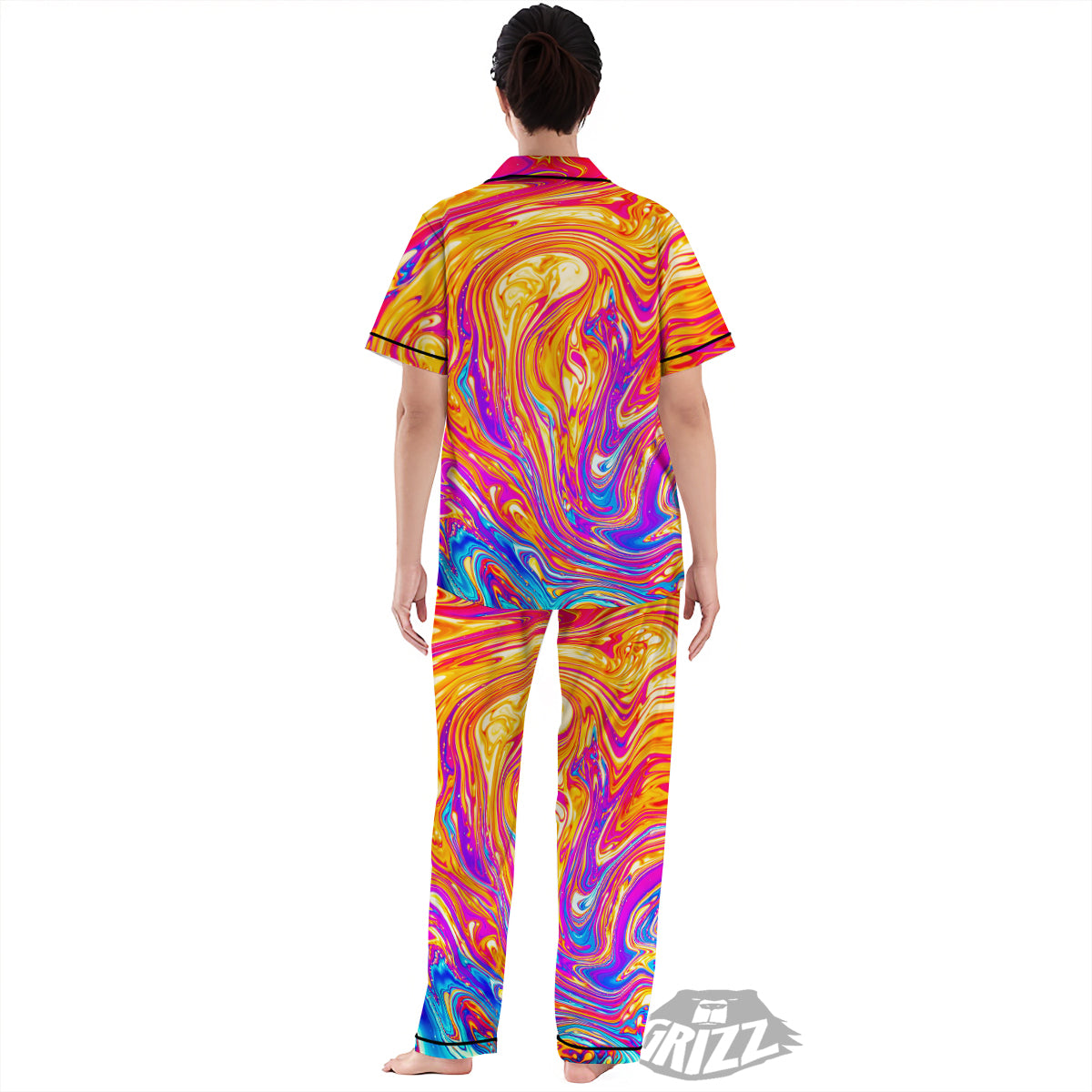 Abstract Orange Psychedelic Print Women's Pajamas Set-grizzshop