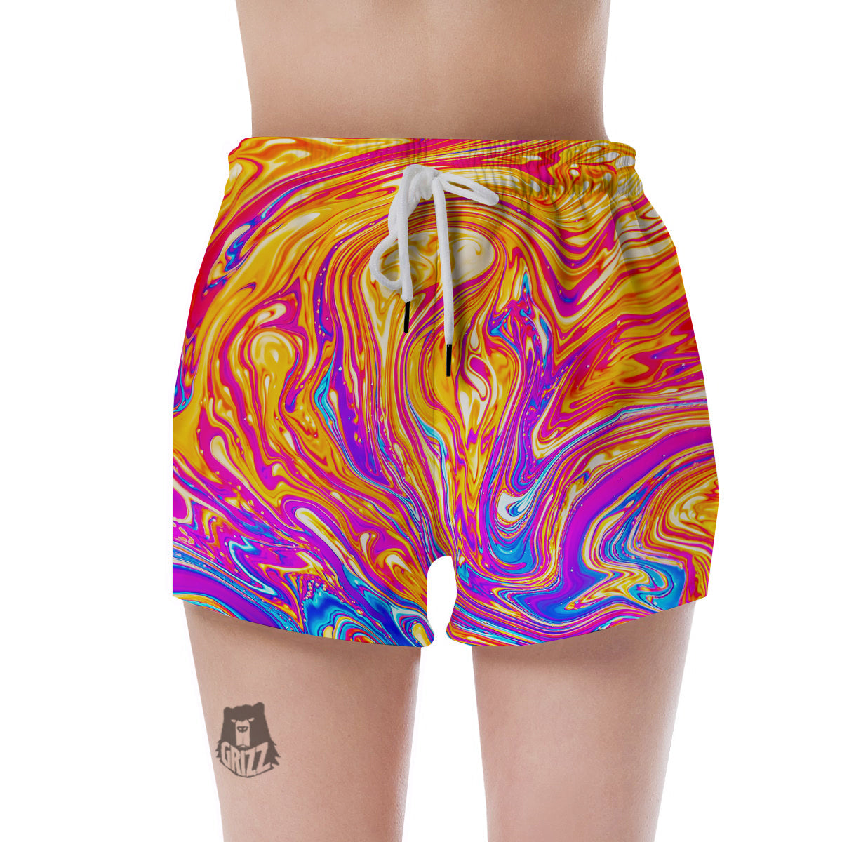 Abstract Orange Psychedelic Print Women's Shorts-grizzshop