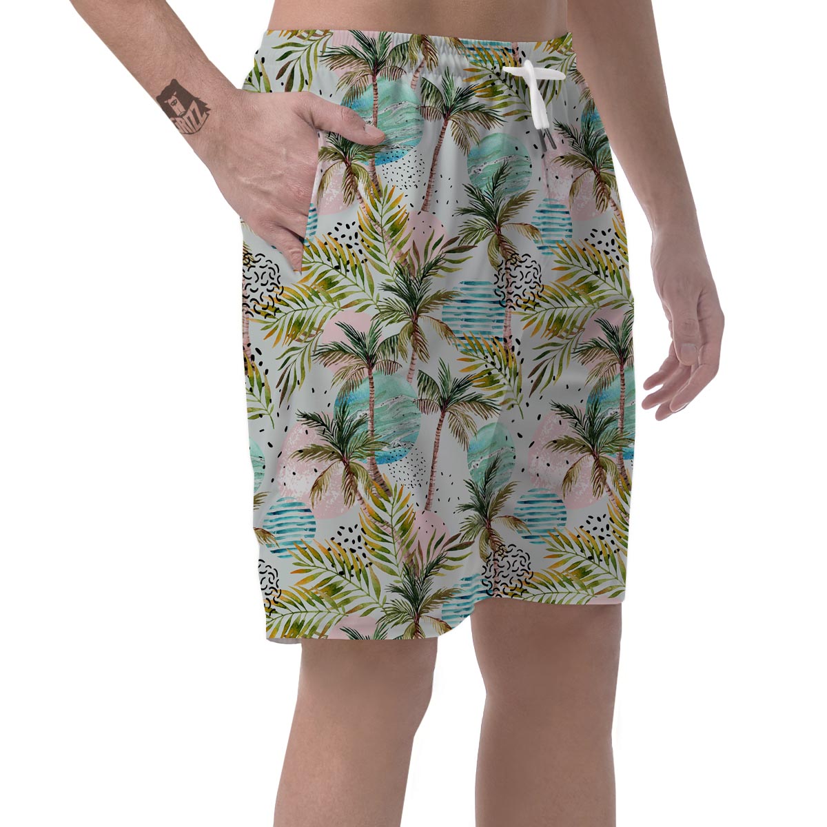 Abstract Palm Tree Hawaiian Print Men's Shorts-grizzshop