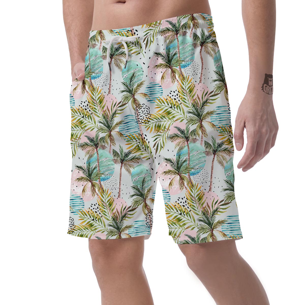 Abstract Palm Tree Hawaiian Print Men's Shorts-grizzshop