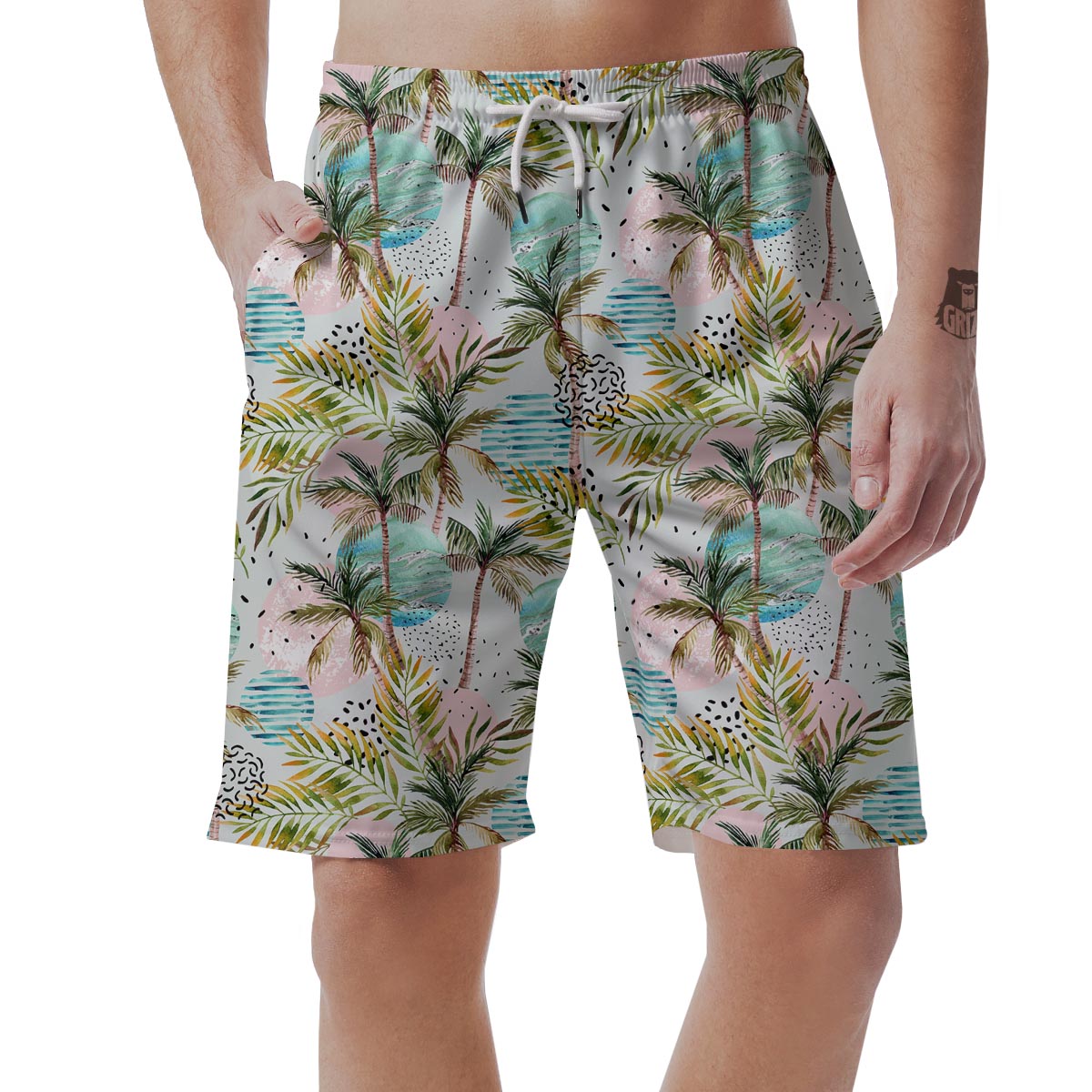 Abstract Palm Tree Hawaiian Print Men's Shorts-grizzshop