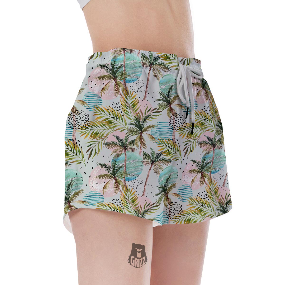 Abstract Palm Tree Hawaiian Print Women's Shorts-grizzshop