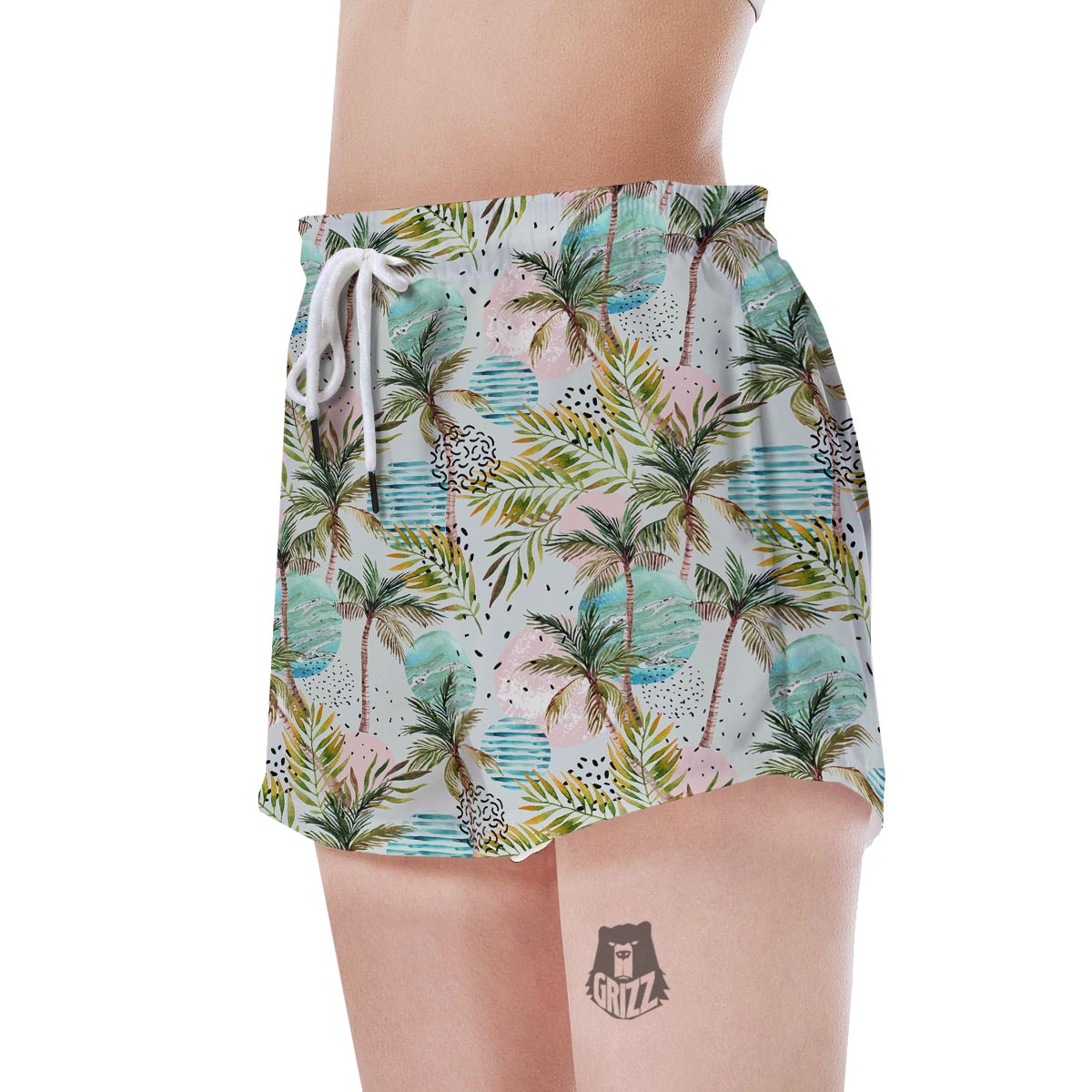 Abstract Palm Tree Hawaiian Print Women's Shorts-grizzshop