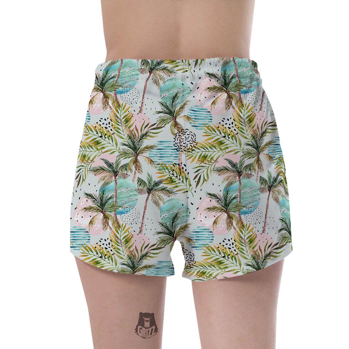 Abstract Palm Tree Hawaiian Print Women's Shorts-grizzshop