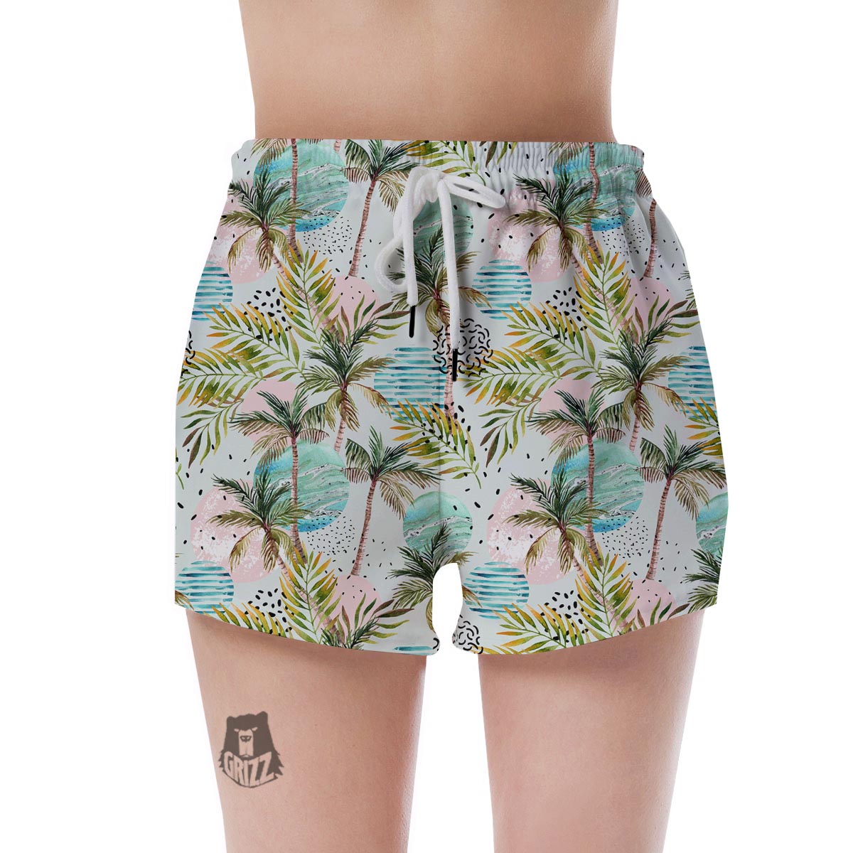 Abstract Palm Tree Hawaiian Print Women's Shorts-grizzshop