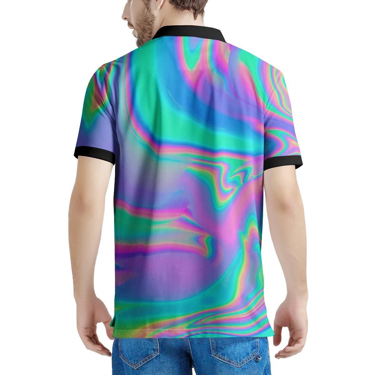 Abstract Pastel Holographic Men's Golf Shirts-grizzshop