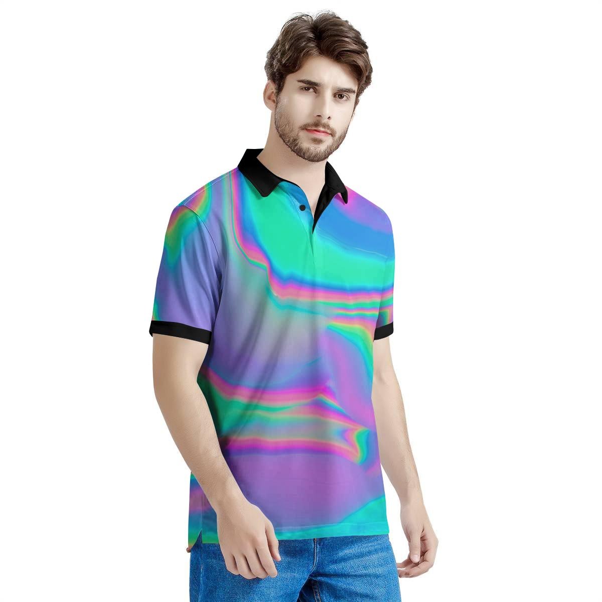Abstract Pastel Holographic Men's Golf Shirts-grizzshop