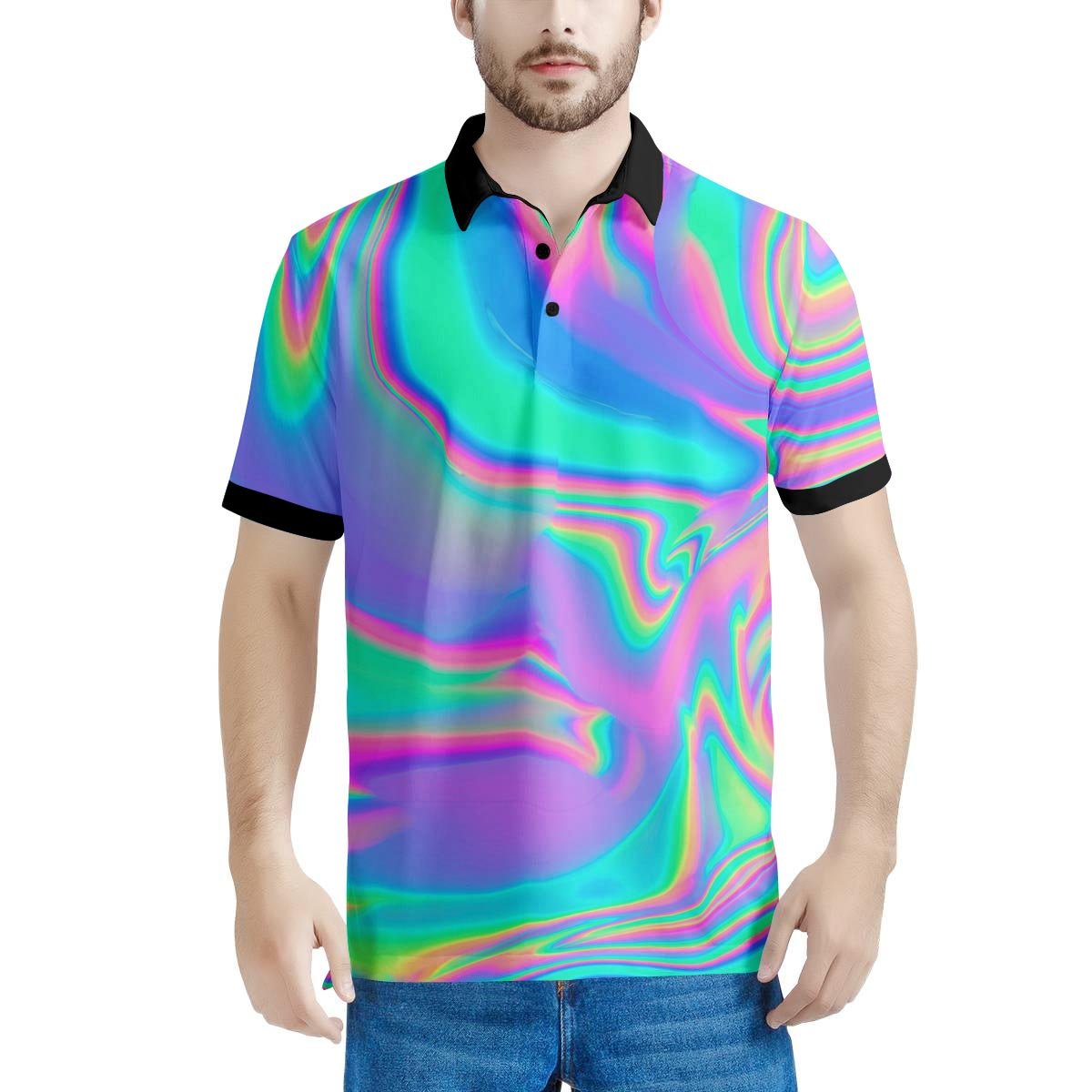 Abstract Pastel Holographic Men's Golf Shirts-grizzshop