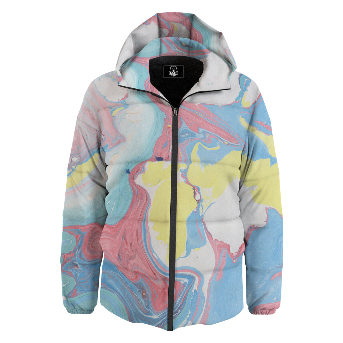 Abstract Pastel Texture Marble Print Down Jacket-grizzshop