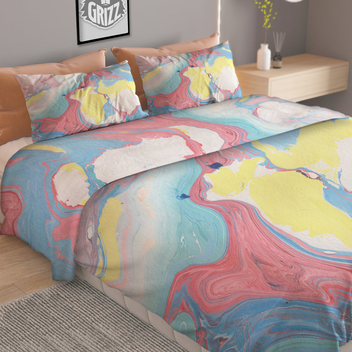 Abstract Pastel Texture Marble Print Duvet Cover Bedding Set